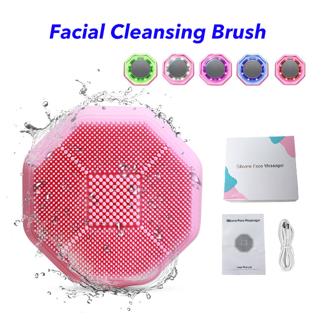 Silicone Skin Care Brush Device Electric Rechargeable Waterproof 5 lights 4 Speed  Facial Cleansing Brush